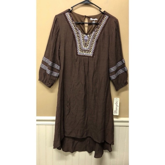 Wrangler Brown Embroidered Western Dress Size Medium NWT - Picture 1 of 7